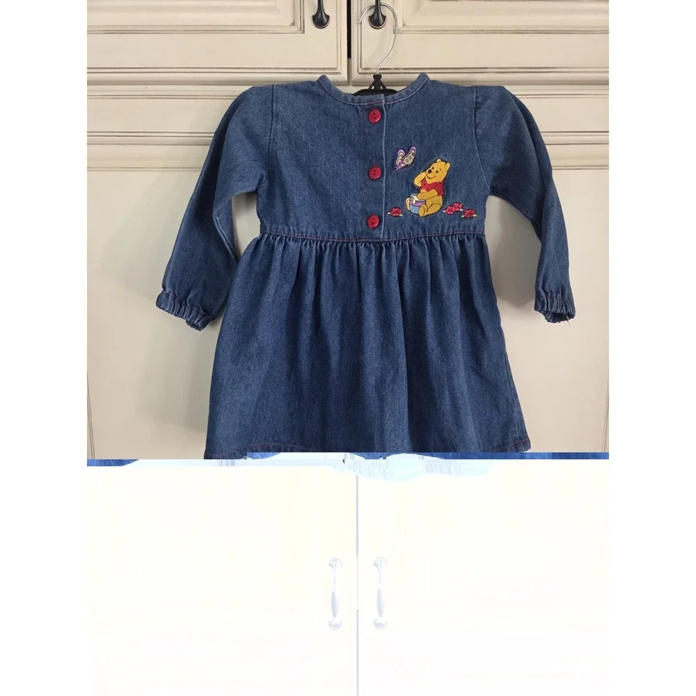 Vtg Winnie The Pooh Denim Dress Girls 3t Long Sleeve Kids 90s Y2k butterfly